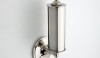 The navigator, one of the new sconces in the Waterworks colllection, was inspired by the lights used at the navigation station on boats. It looks great mounted either horizontially or vertically.