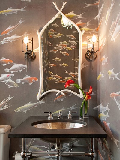 53AC1ECCA7D09BE2A1DABE7A16884-e1299619675379 Water and fish; very bathroom worthy. Notice the soft taupe upon which the fish swim.