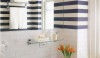 Inventing Bath Horizontal stripes make a bath seem wider. I love the bold navy and white stripes.