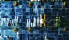WallSurface_HR_flat A 2 x 2 blue (color: Depth) Repose glass backsplash is dramatic. The Henry shelves in unlacquered brass are perfect for a bar installation in either a residence or commercial installation.