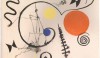 This untitled gauche on paper by Alexander Calder inspired the brooch above. His lyrical curves made wearable jewelry in brass and silver and often embellished with found objects such as beach glass and ceramic shards.