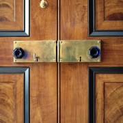 17 New brass rim locks with cobalt glass knobs are stunning. Gil Schafer chose them for his own Greenwich Village apartment.