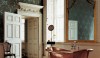132082201541396817_5NGRD2rI_c A grand architectural space that is both spare and elegant where the copper tub takes center stage and the color of the wallpaper compliments it.
